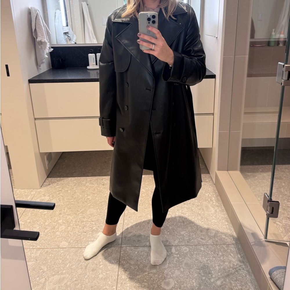 Aritzia Black Faux Leather Trench Coat - Picture 3 of 4